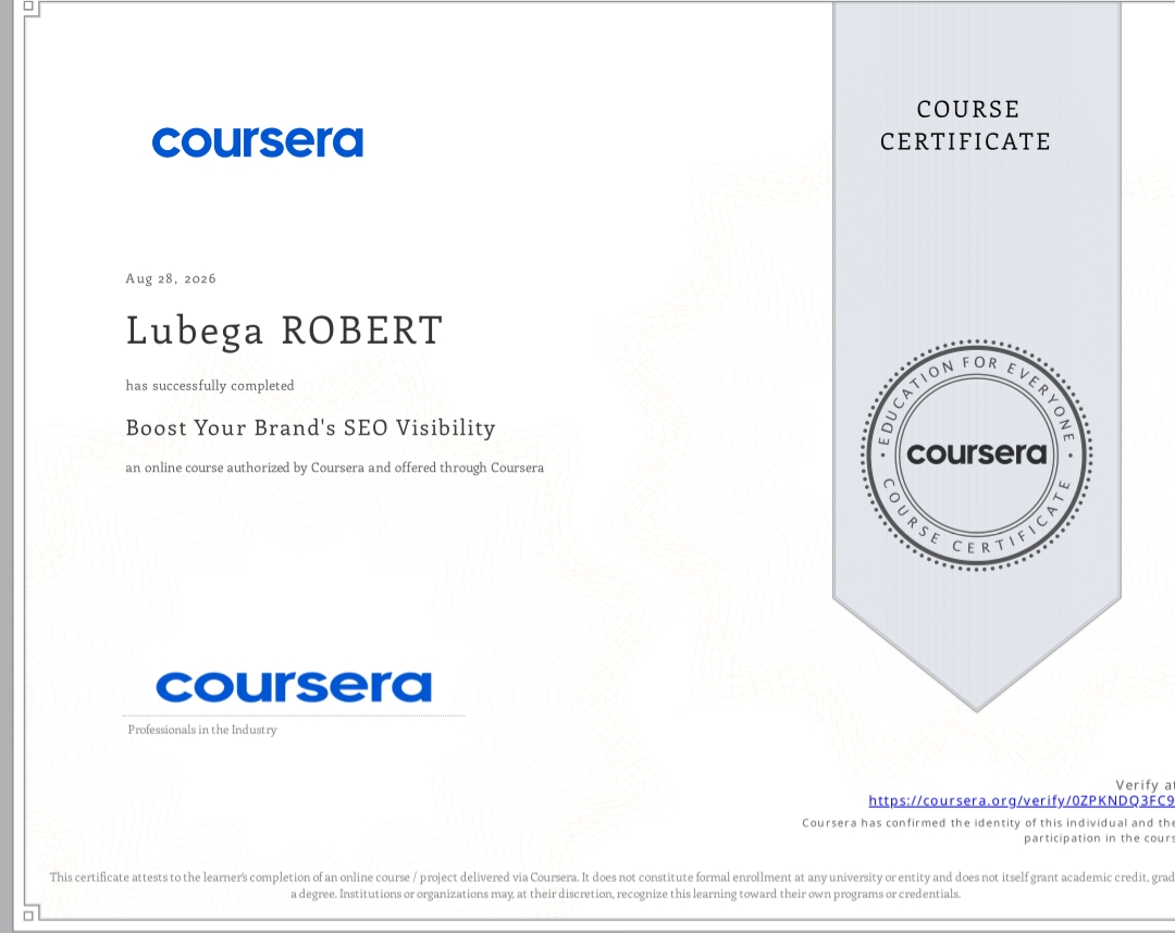 Boost Your Brand's SEO Visibility certificate